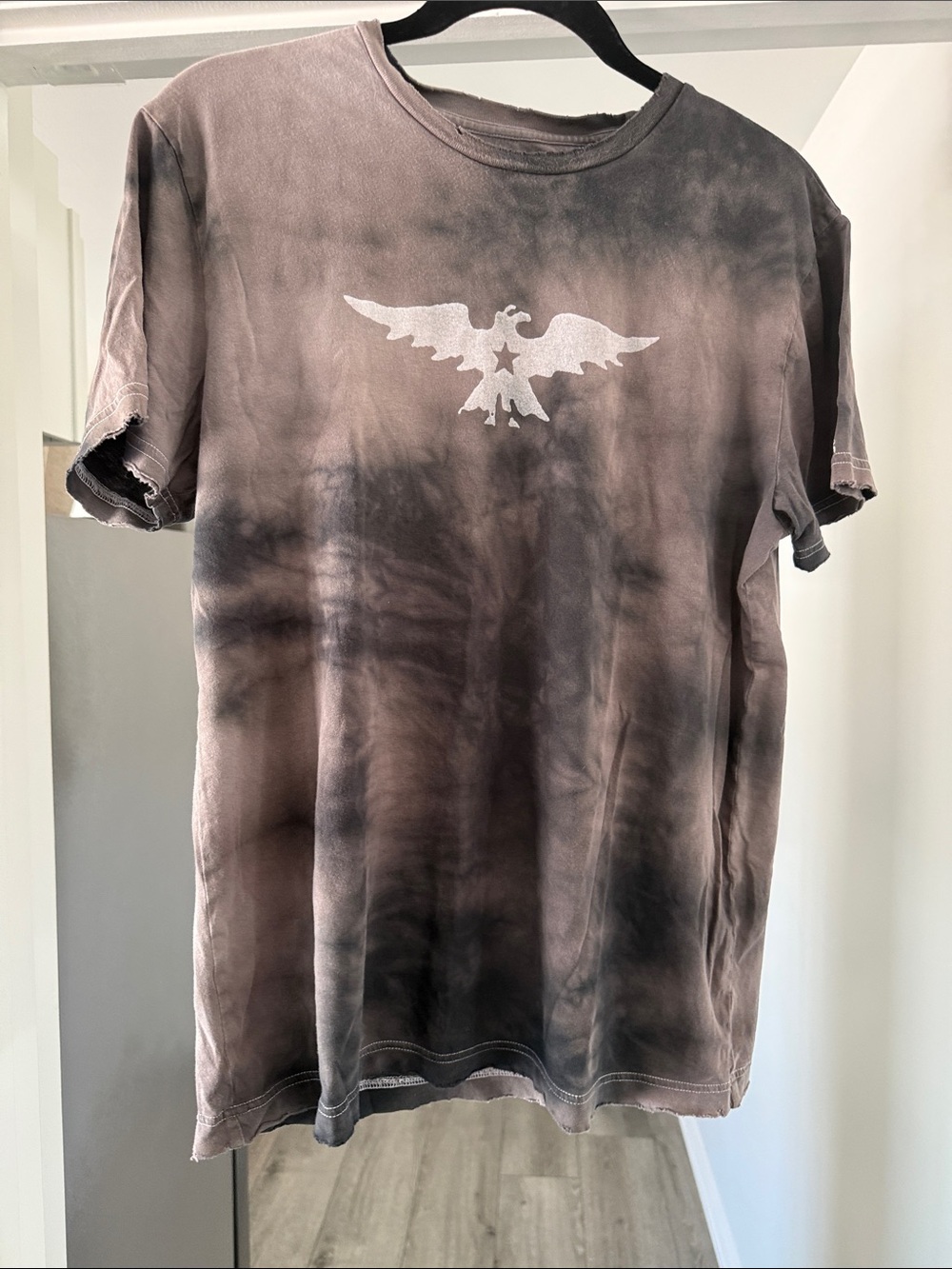 Express Men's Brown and Black Tie-Dye Eagle Graphic Tee